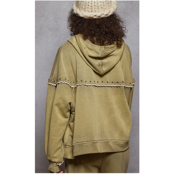 POL Sage Cotton Studded Zip up Hoodie Cardigan - Picture 3 of 5